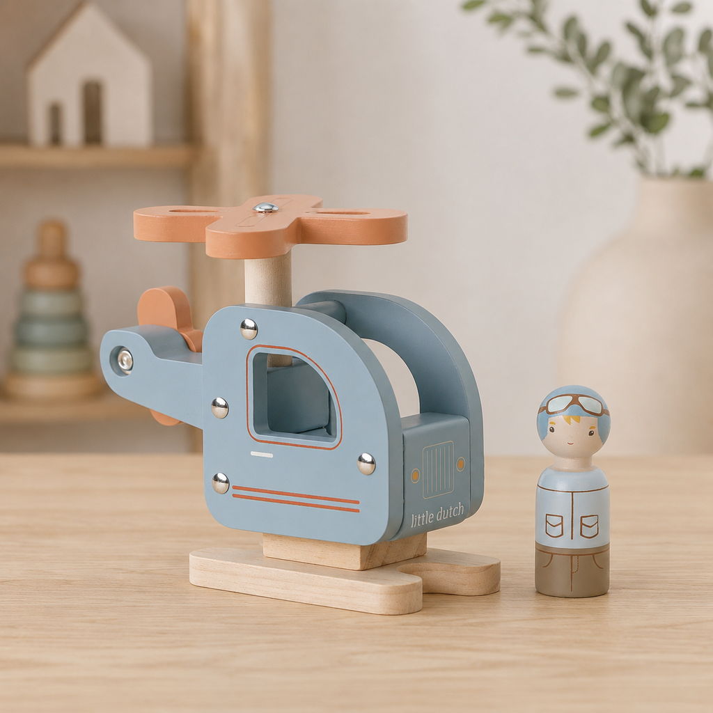 Houten Speelgoed Helikopter - Blauw