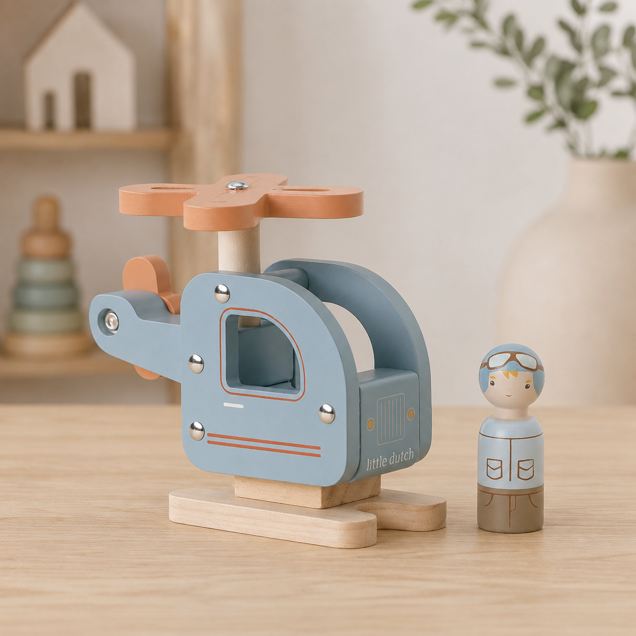 Houten Speelgoed Helikopter - Blauw
