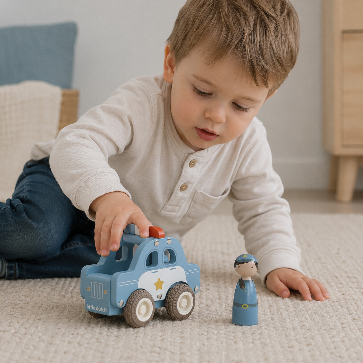 Houten politiewagen – Blauw – Essentials