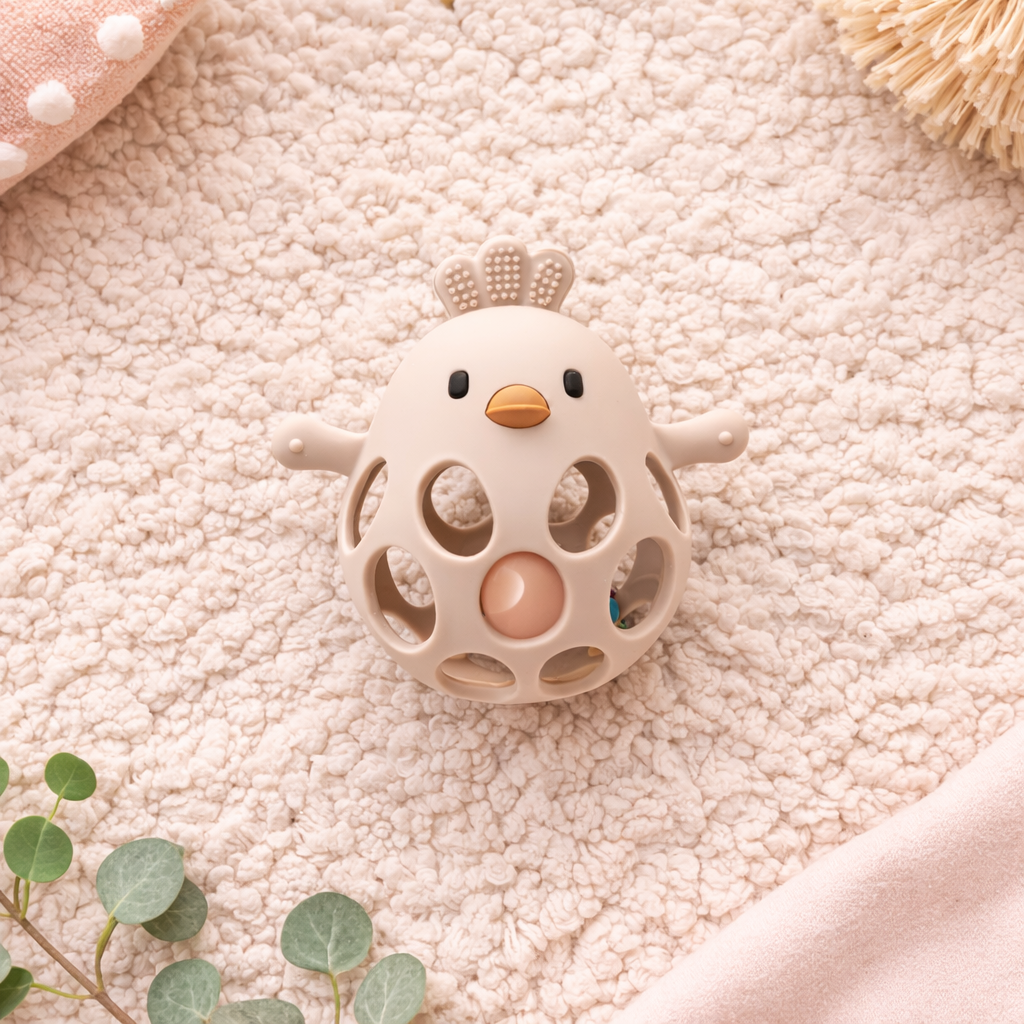 Siliconen rammelaar kip - Beige