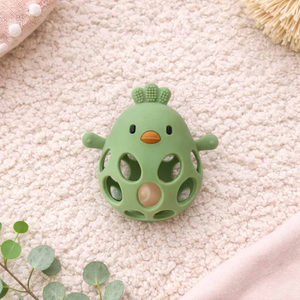 Siliconen rammelaar kip - groen