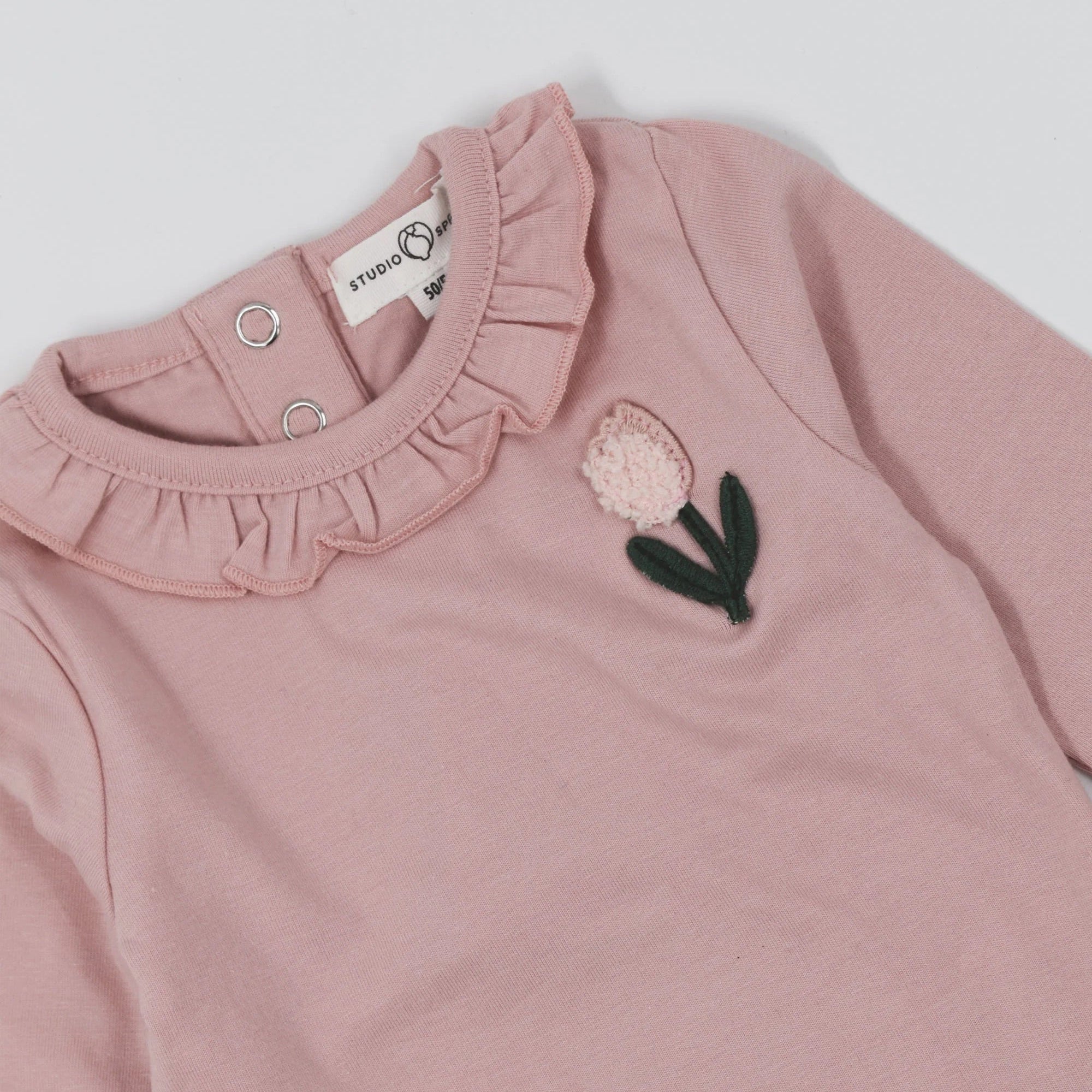 T-shirt Jersey Ruffle - Poederroze