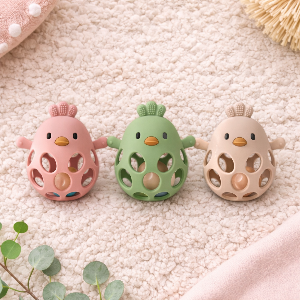 Siliconen rammelaar kip - groen